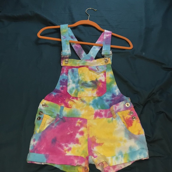 tie dye overall shorts